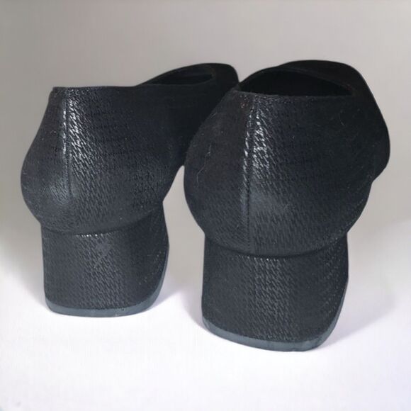 Stuart Weitzman Black Textured Square Toe Low Block Heel Pumps - Picture 4 of 8